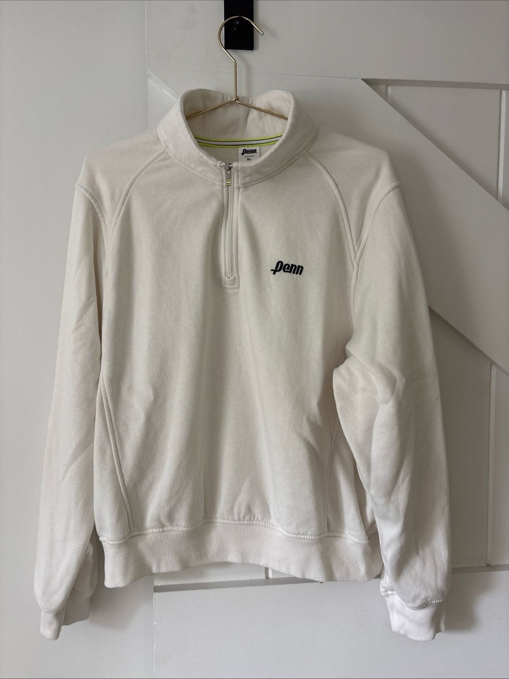 Penn Racquetball White Quarter Zip Sweatshirt Size XL Logo Embroidered